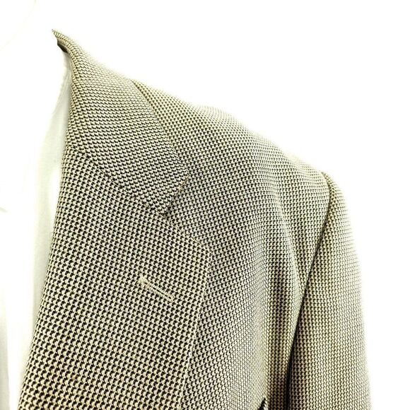 Adolfo Silk Wool 3 Button Sport Coat 44R Black Tan Nailshead Check - Picture 2 of 12